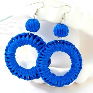 1pair Vintage Rattan Hollow Out‎ Round Drop Earrings